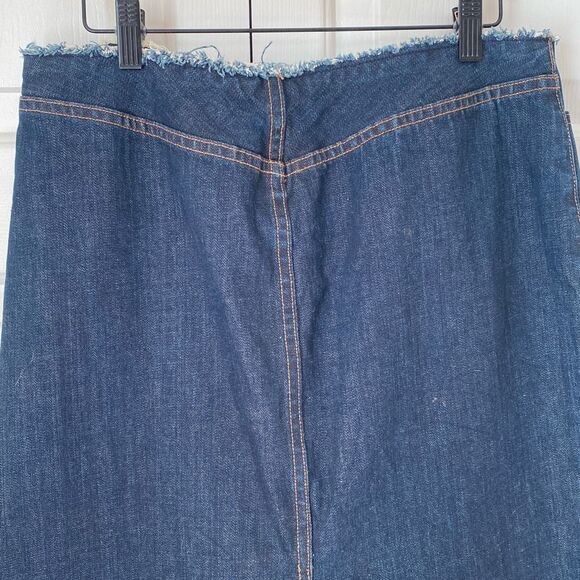 J. Crew Women’s 10P Denim Jean Long Pencil Skirt Double Slit Frayed Waist Button - Picture 4 of 6